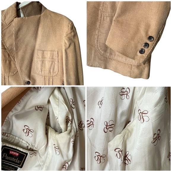 Vintage Levis Panatella Tan Corduroy 3 Piece Retro Suit 44” Chest 32” Waist - Picture 12 of 16